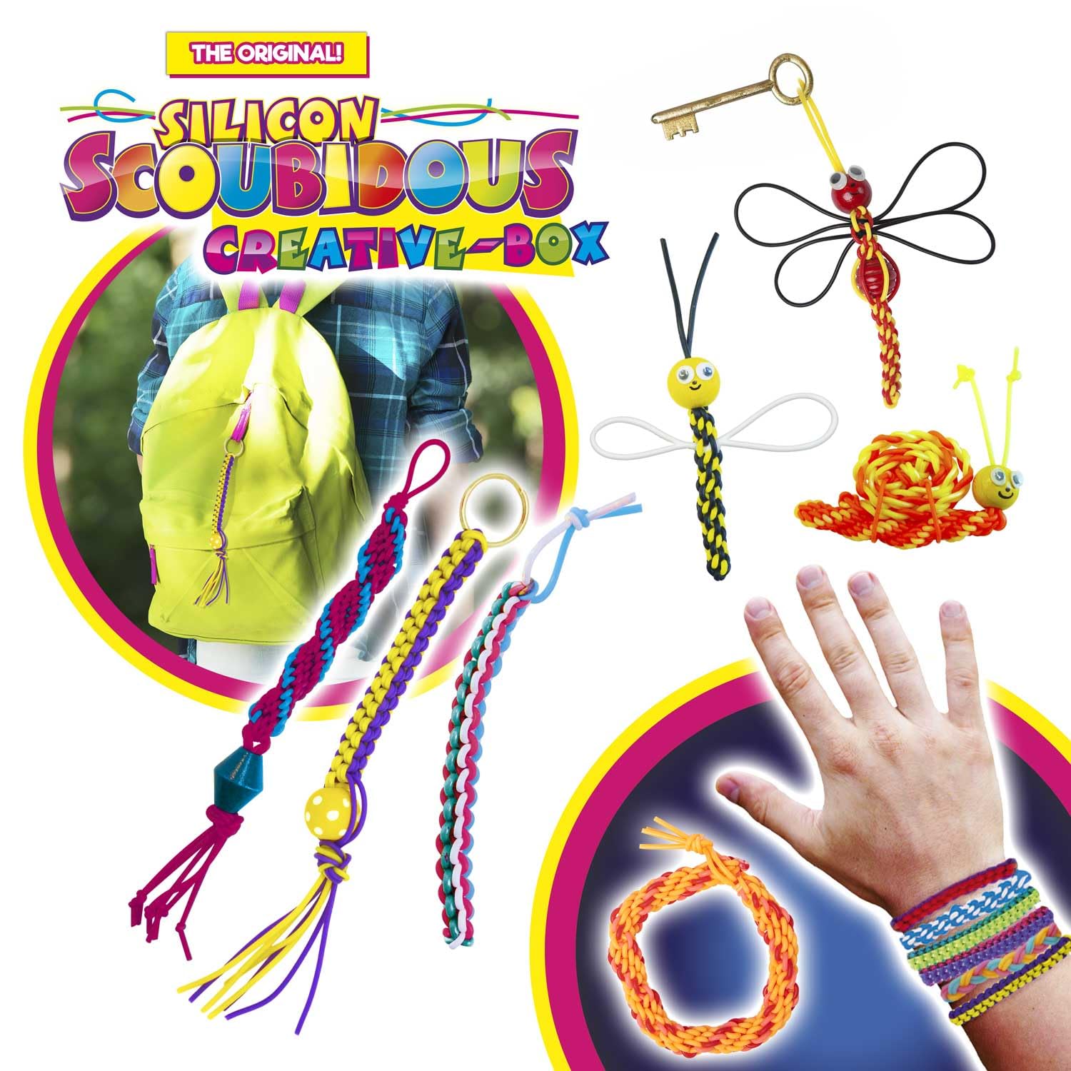 CRAZE SCOUBIDOU Bänder Kreativ Box – 36 Silikon Skubidubänder inkl. 30+ Anhängsel & Perlen – Scoubidou Bänder Glitzer, Neon & Candy – Kinder Bastelset, Creative Box, 36 Farben 3