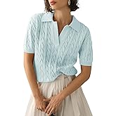 MURMUREY Womens Short Sleeve V Neck Sweaters Cable Knit Collared Pullover Sweater 2024 Trendy Comfy Polo Shirts