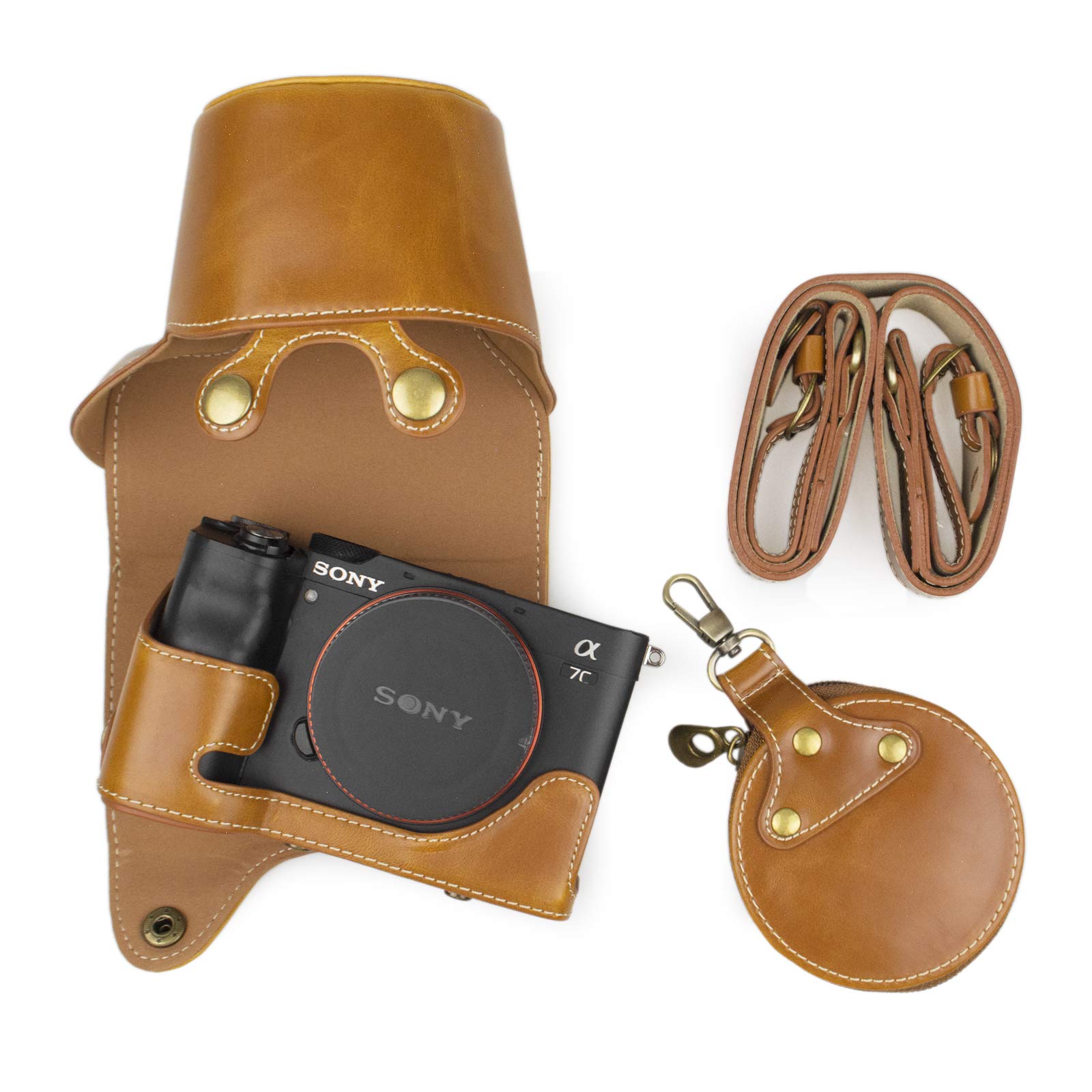 MUZIRI KINOKOO A7C Camera Case, Camera Case for Sony A7C and 28-60mm Lens Protective Case Sony Alpha 7C Case with Shoulder Strap, Storage Bag-Brown
