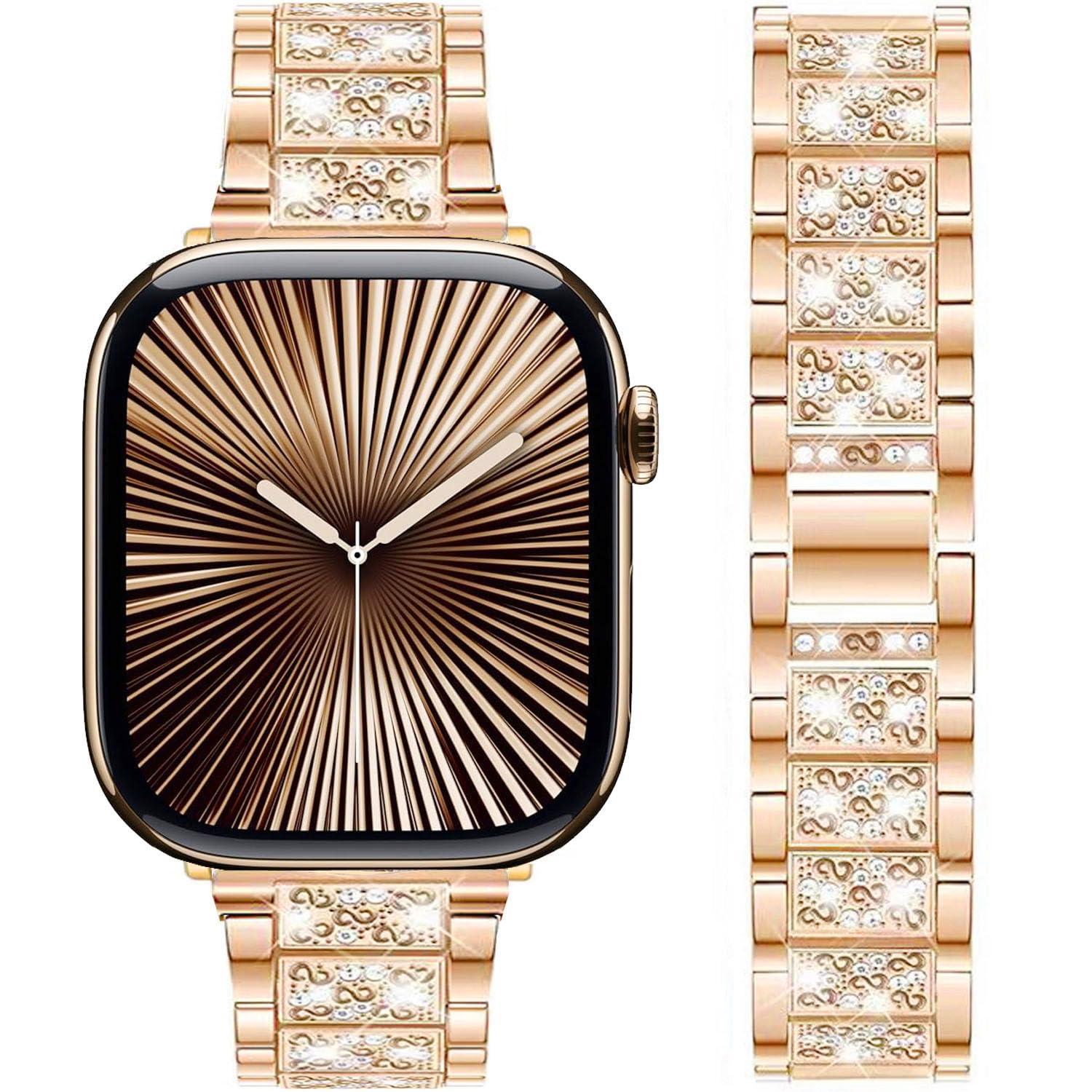 DEALELE Strap Compatible with iWatch 42mm 44mm 45mm 49mm, Rhinestone Diamond Metal Replacement Bands for Apple Watch Series 8/7 / 6/5 / 4/3 / SE/Ultra Women Men, Rosegold, 42/44/45/49mm