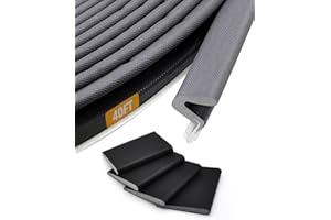 BRUIEFPAP 40 Feet Door Weather Stripping, Kerf Door Seal Strip, V-Shaped Foam Exterior Door Frame Weather Stripping with 4 Pcs Door Corner Seals, Card Slot Installation, Easy Cut to Size, Black