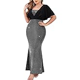 ZOMVA Women's Plus Size Sparkly Maxi Dress Ruffle Short Sleeve Bodycon Mermaid Gown Formal Cocktail Party Club Evening