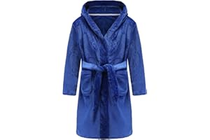 E.W Apparel Boys Fleece Robe Girls Hooded Bathrobe Toddlers Soft Fuzzy Robe for Kids(Blue,13-14 Years)