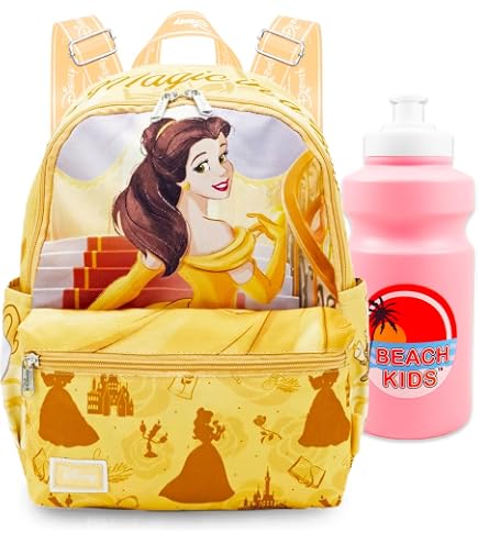 Disney Beauty and the Beast Mini Backpack for Women - 13” Princess Belle Backpack with Front Pocket Plus Button