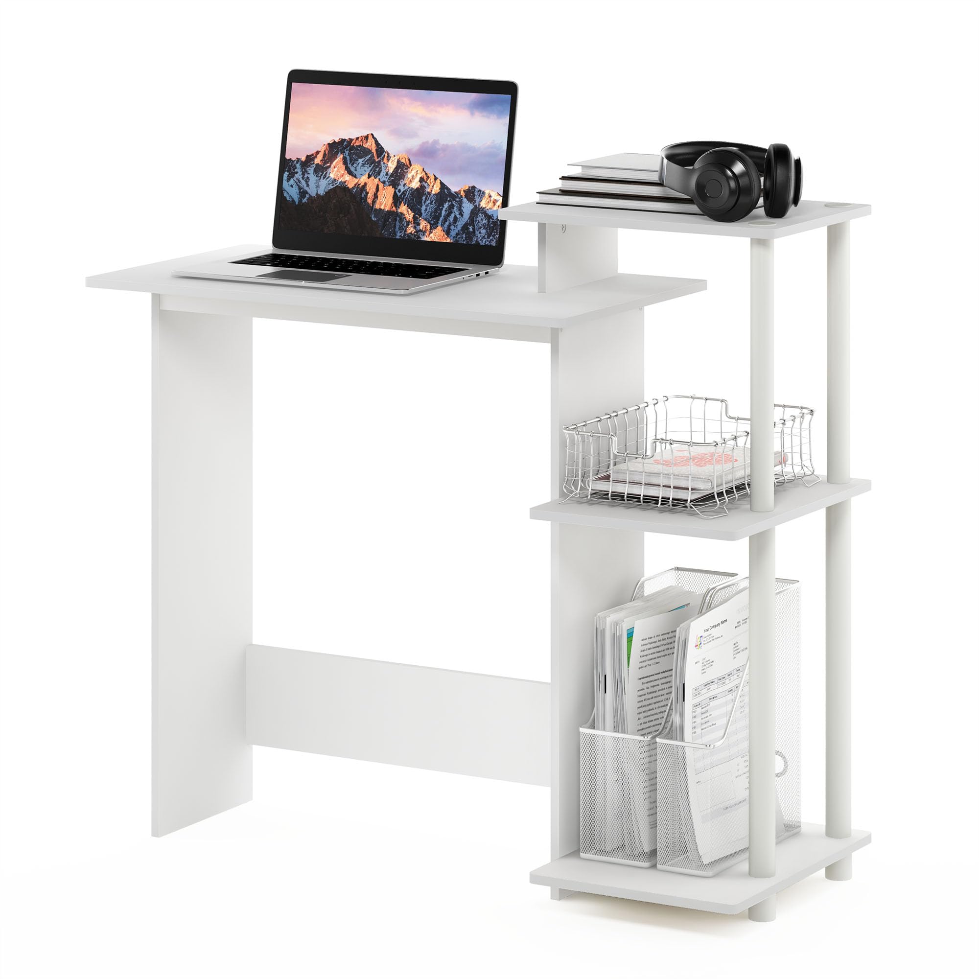 Furinno Efficient Home Laptop Notebook Computer Desk, White/White