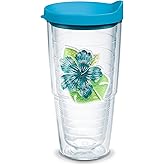 Tervis Tropical Hibiscus Collection Made in USA Double Walled Insulated Tumbler Travel Cup Keeps Drinks Cold & Hot, 24oz, Island Hibiscus Teal