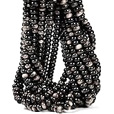 ICAI Natural 5x8mm Rondelle Beads, Abacus Disk Stone Loose Spacer Gemstone for DIY Bracelet Necklace Jewelry Making (Silver Obsidian)