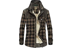 Haellun Men's Long Sleeve Sherpa Lined Shirt Jacket Flannel Plaid Fleece Coats