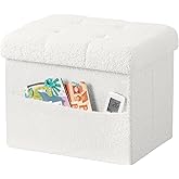 VewePata Storage Ottoman Foot Stool,Faux Teddy Tufted Foot Rest, Space Saver Chair with Storage,Ergonomic Stool for Bedroom/Living Room/Desk/Office (White, 17" D x 13" W x 13" H)