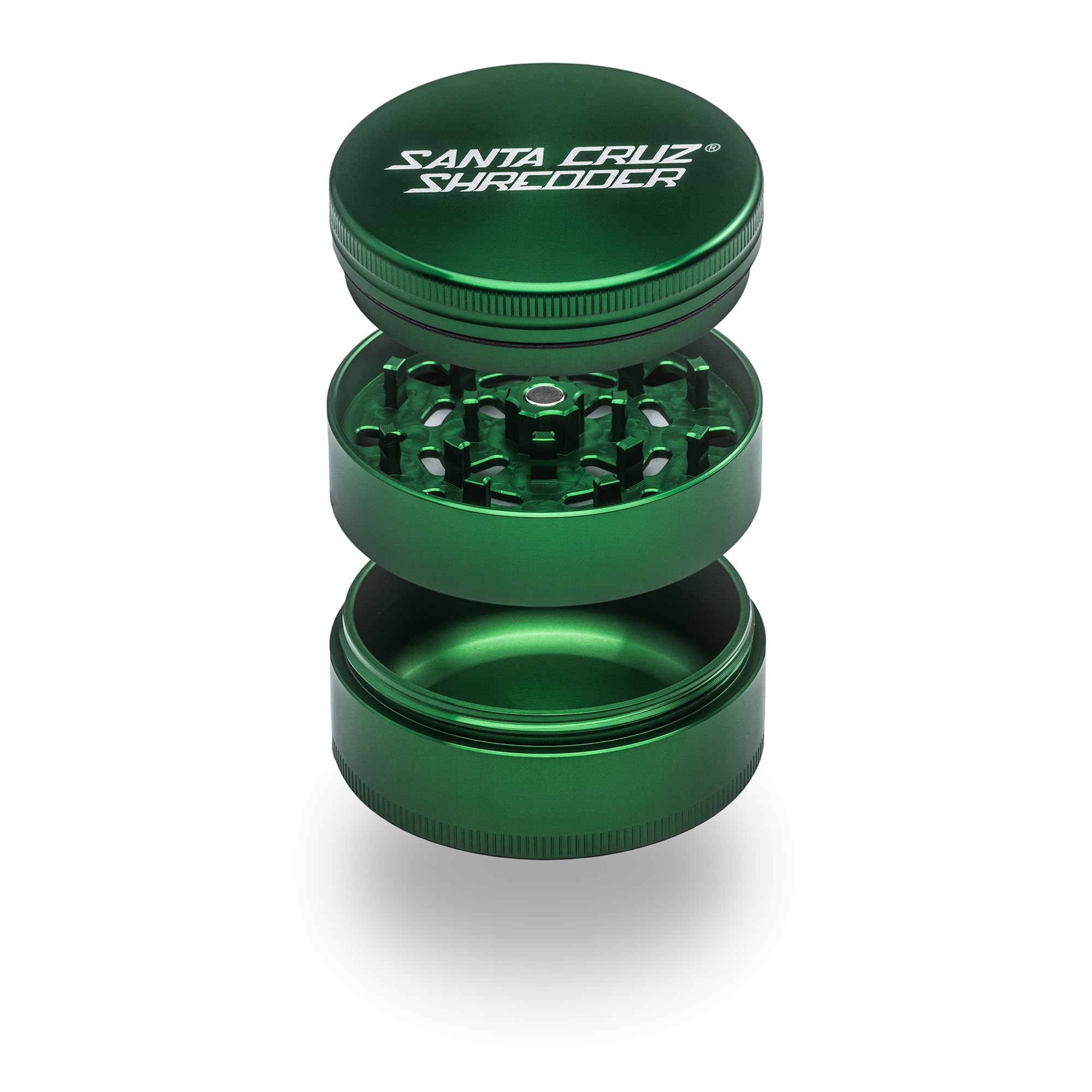 Santa Cruz Shredder Metal Herb Grinder Knurled Top for Stronger Grip 3-Piece Large 2.7" (Green)