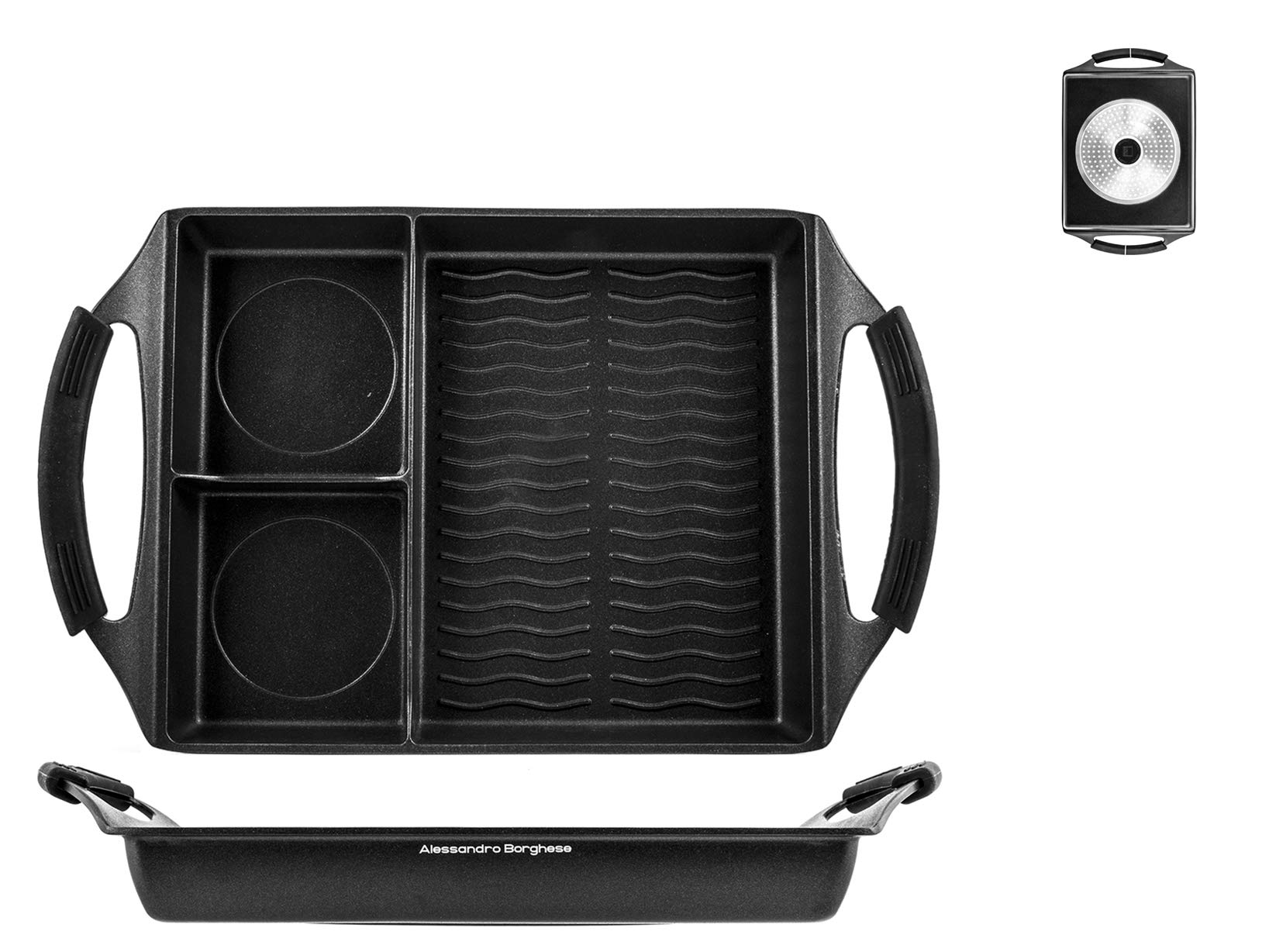 H&H 738753 Alessandro Borghese Essential Grill Pan, Non-Stick, 30 x 25 cm, Induction, Aluminium