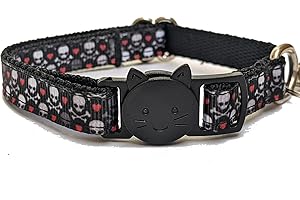 Skulls and Roses Cat Collars | 3 Patterns | Breakaway Collar With Bell | 3 Adjustable Sizes for Kittens, Adults, Large Cats (