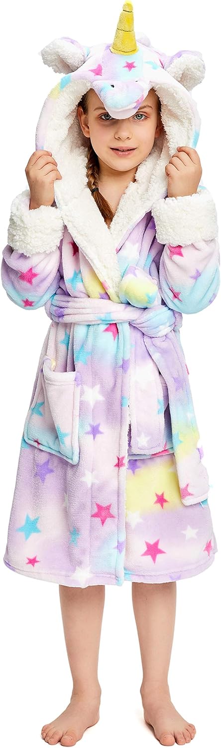 NEWCOSPLAY Unisex Kids Unicorn Plush and Soft Fleece Bathrobe: Clothing