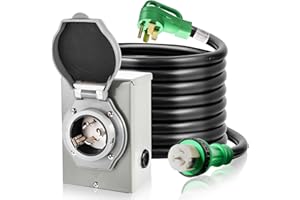 Vilstomes 50 Amp Generator Cord and Power Inlet Box, 15FT Generator Cords 125V/250V, Heavy Duty STW Cord NEMA 14-50P/SS2-50R RV Generator Power Cord Twist Lock Connector ETL Listed (15FT)