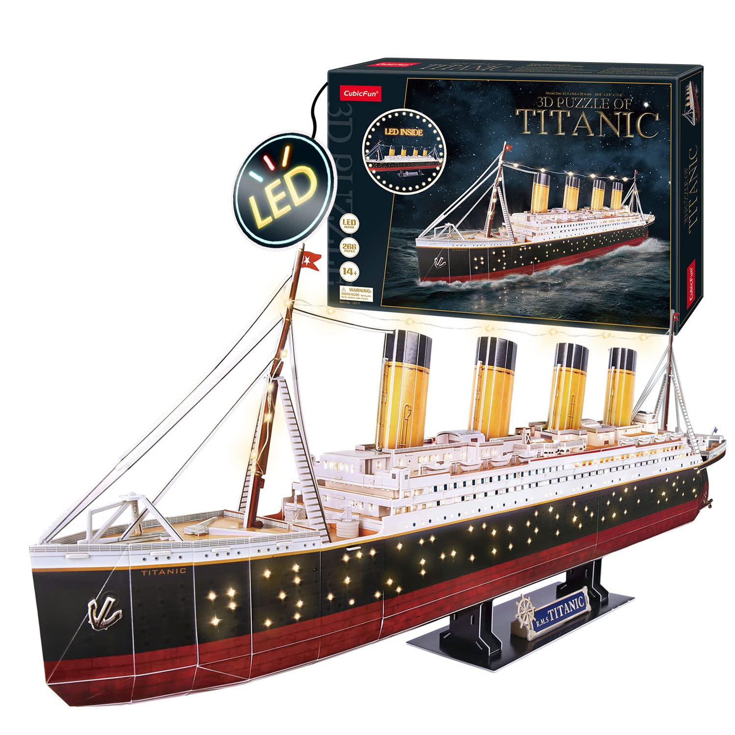 3D Puzzle - Titanic Model Led | Titanic Model Kit To Assemble | 3d Puzzles Adult And 3d Puzzle For Kids | Model Ship 266 Pieces | Model Kits For Adults To Build | 3-d Puzzles 240 Min Assambly