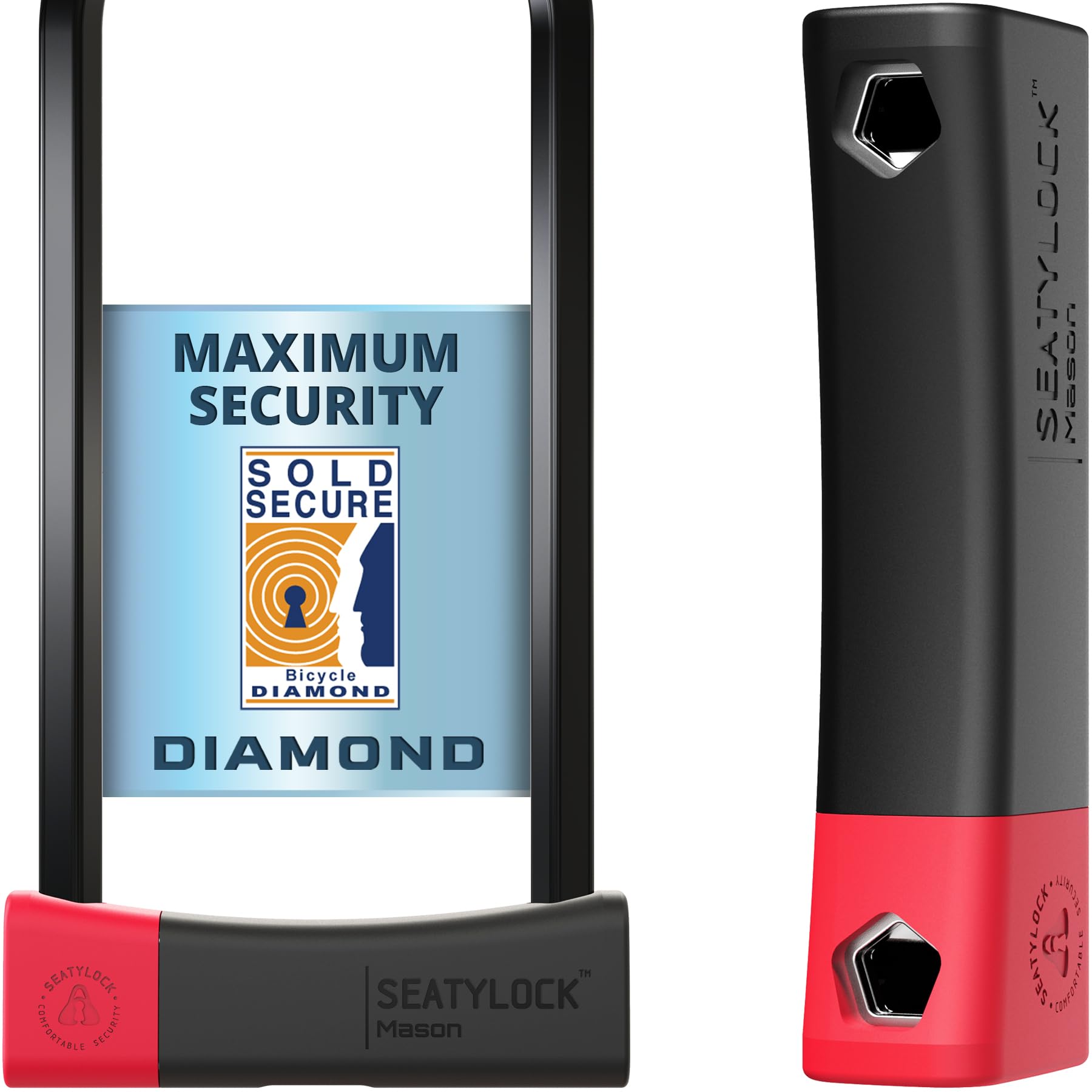 Seatylock Mason Bike U Lock - Patented Heavy Duty Anti Theft Diamond Security Bicycle Lock - Super Wide Safety Master Tool ULock with Keys for Electric Bikes Scooters and Motorcycles (30CM)