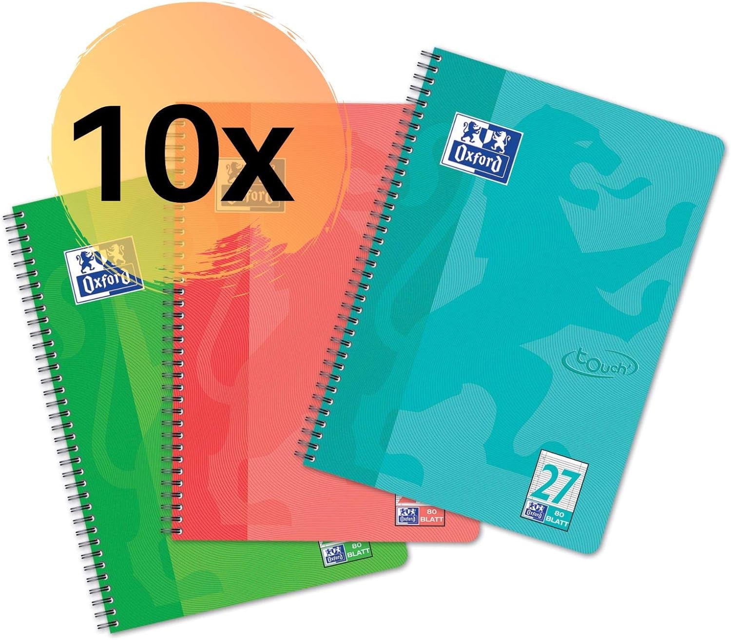 Oxford 400091924 Touch Notepad A4 Pack of 10 Assorted 80 Sheets Ruled Double Margin Notepad Writing Pad School Notepad