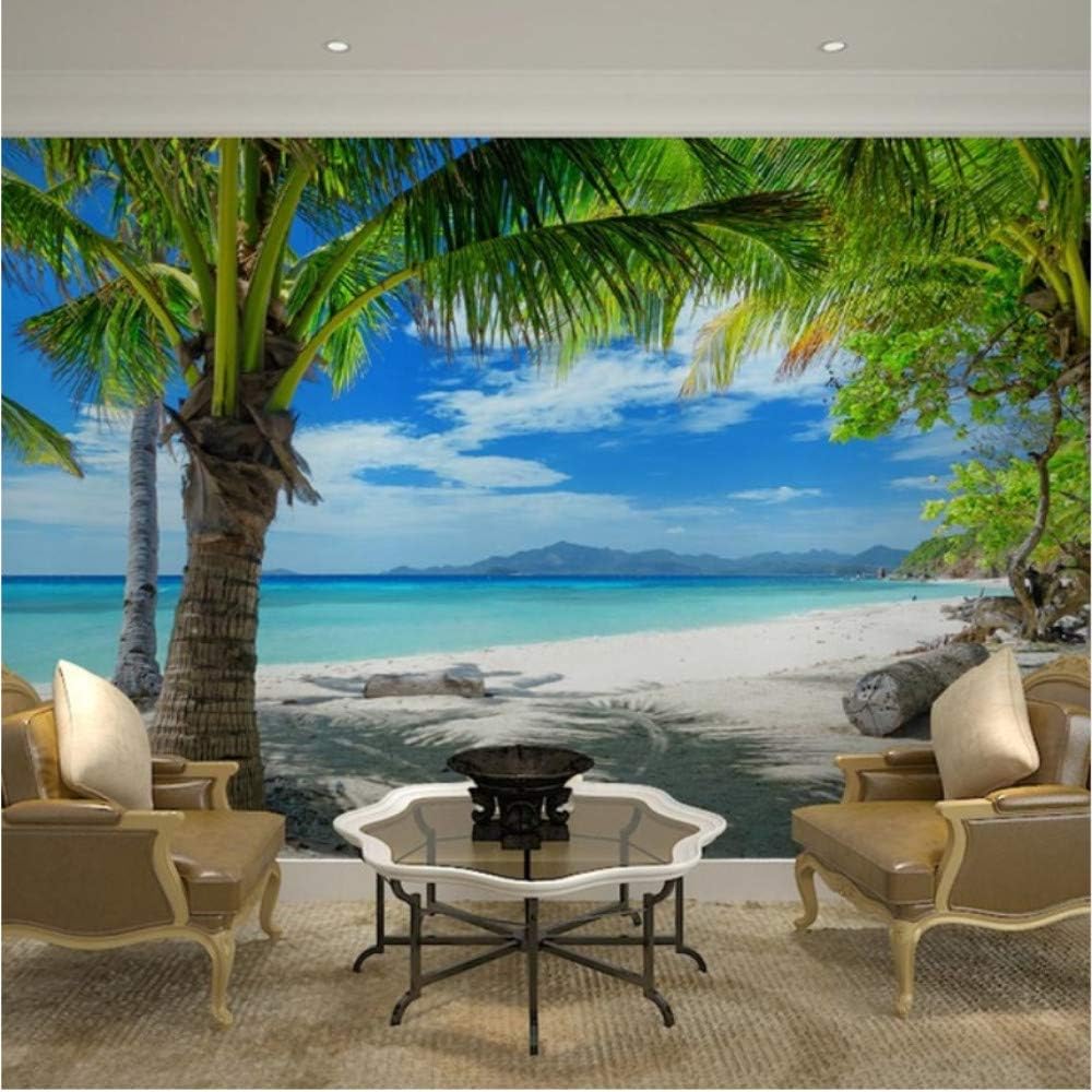hwhz Home Decor Wall Papers 3D Tropical Beach Palm Tree Photo Wallpaper Mural Living Room Bedroom Self Adhesive Vinyl-120X100Cm