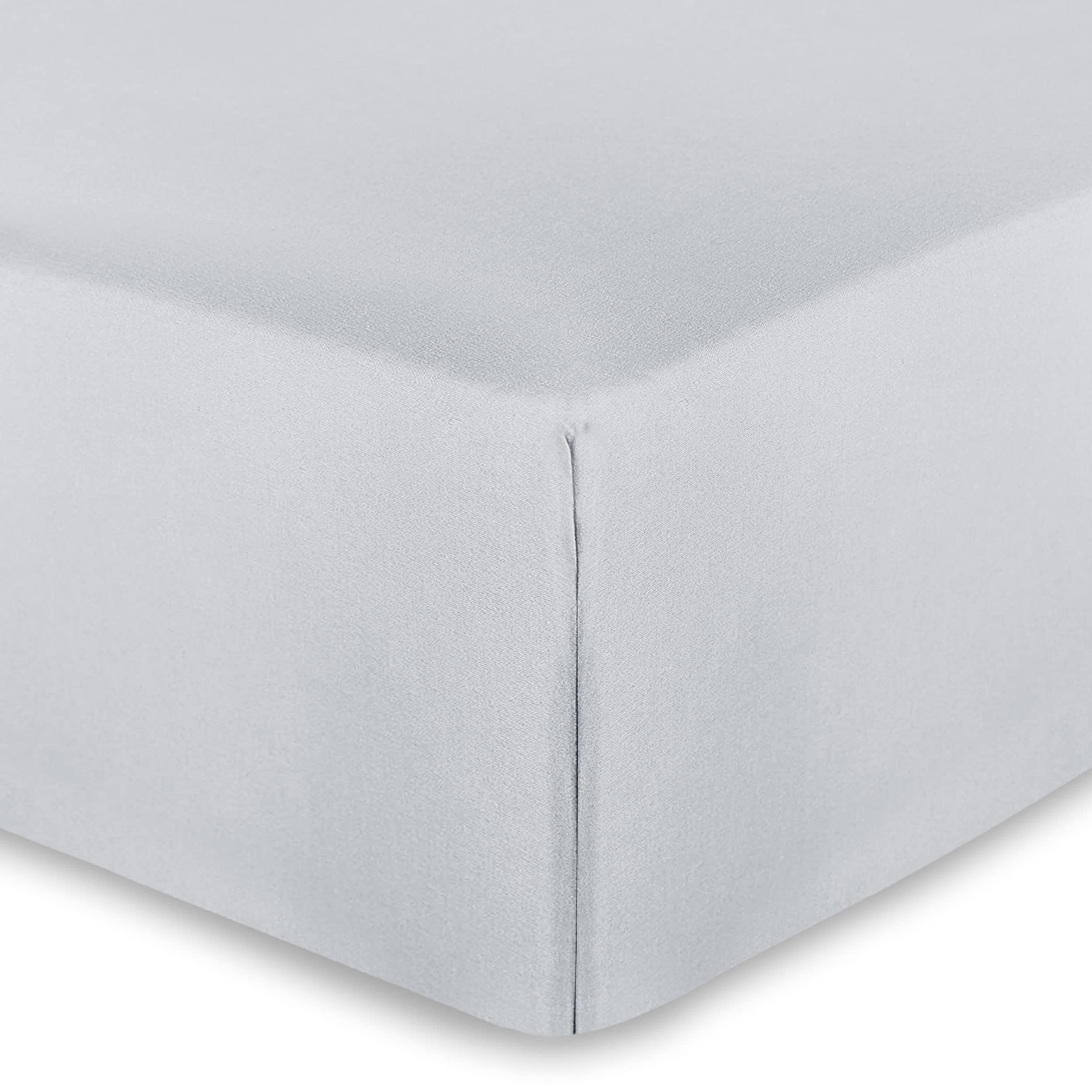 AMEHA Single Fitted Sheet 25 cm Deep Soft Brushed Microfiber Fabric Easy Care Fade Resistant Fitted Bed Sheets (Silver, 91 x 191 cm)