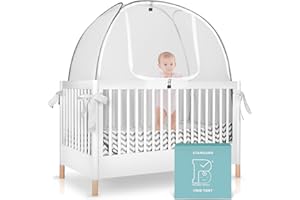 PRO BABY SAFETY Breathable Mesh Crib Tent to Keep Baby from Climbing Out, Crib Net Canopy with Auto-Lock Zipper and Safety Latch, Crib Net to Keep Baby in, Crib Cover for Safety (Mosquiteros para Cunas de Bebes)
