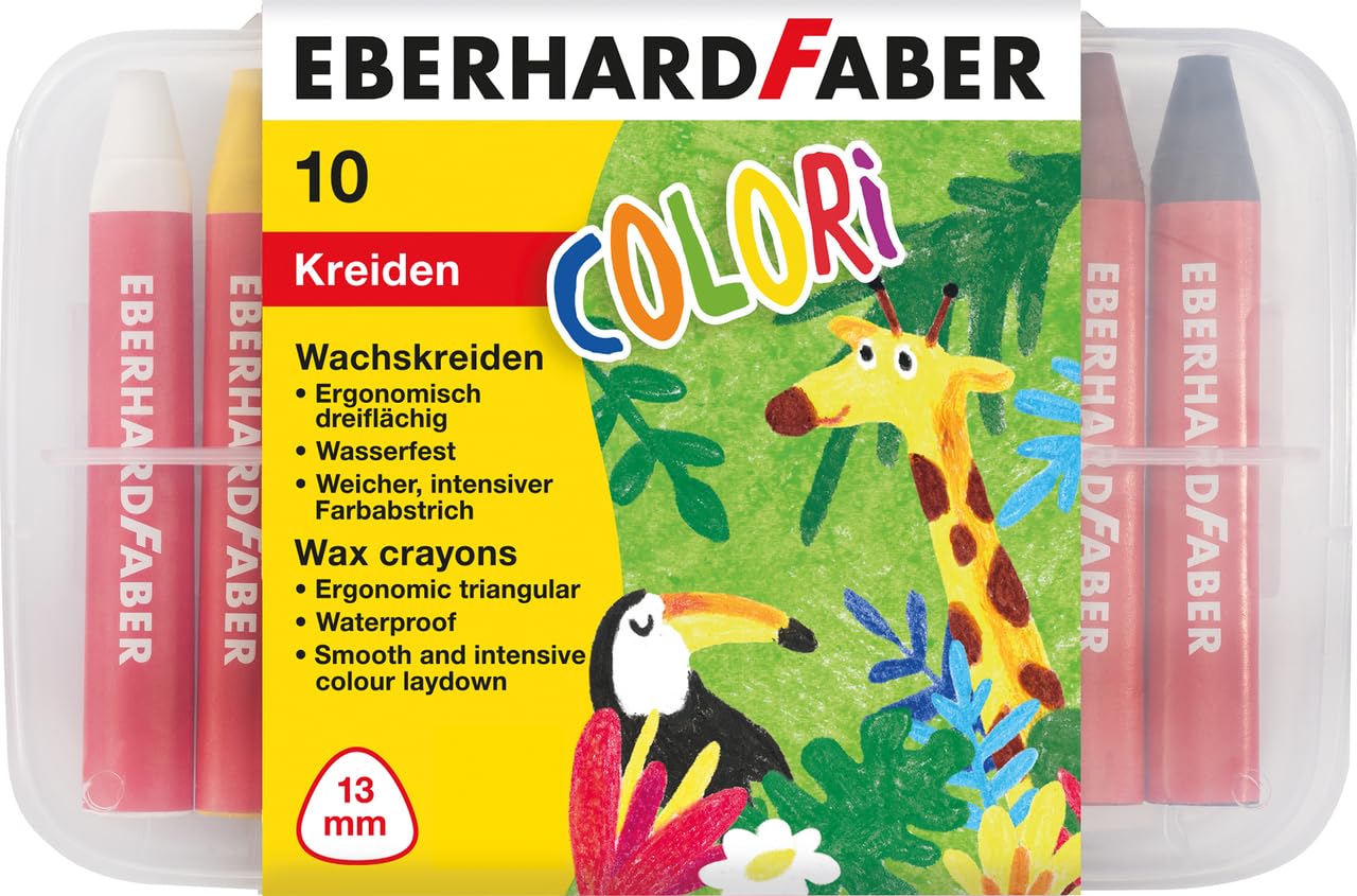 Eberhard Faber 524011 Wax Crayons Tri-Sided Pack of 10 in Plastic Box