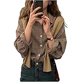 SweatyRocks Women's Plaid Button Down Shirts for Women Long Sleeve Collared Dressy Blouses