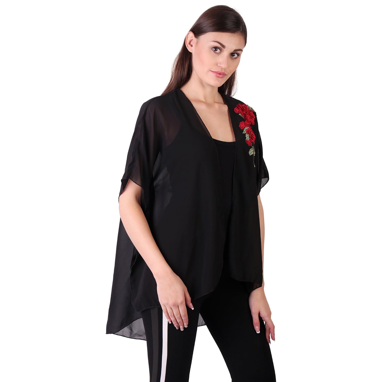 dare above all casual half sleeve solid women's black shrug