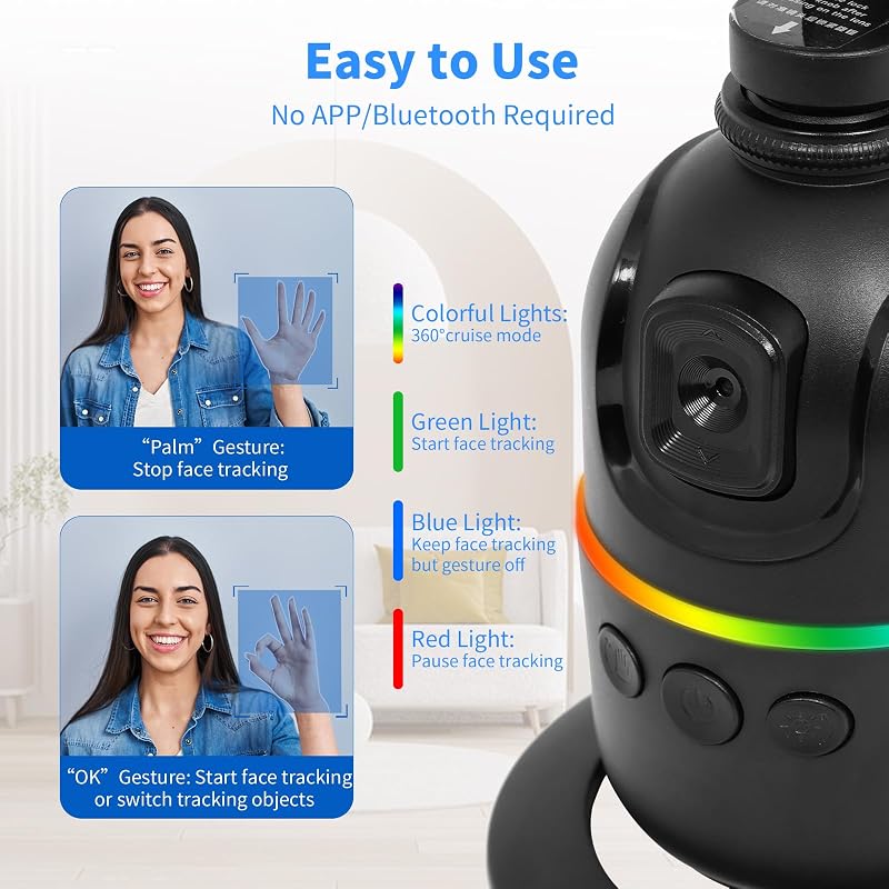 Trípode de Seguimiento automático de Cara/Cuerpo, no Requiere aplicación, Soporte de teléfono de rotación de 360° con luz de Relleno, Soporte de teléfono de Seguimiento automático, Control de — foto 4 de 6