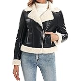 DIASHINY Women's Faux Shearing Fur Winter Coat Warm Thick Fur Lined Faux Leather Jacket