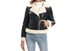 DIASHINY Women's Faux Shearing Fur Winter Coat Warm Thick Fur Lined Faux Leather Jacket