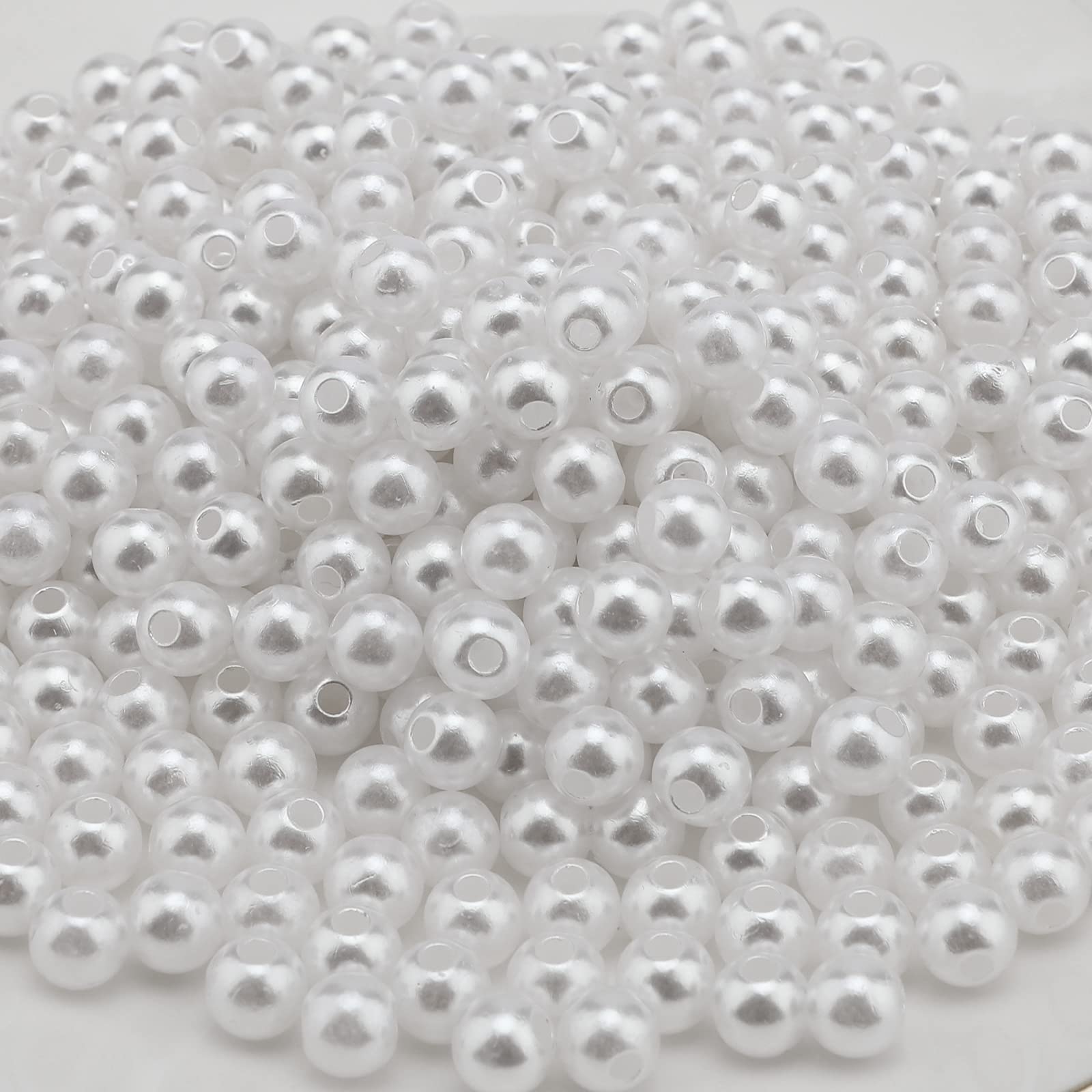 SAVITA 400Pcs 8mm White Round Pearls Beads Satin Luster Loose Spacer Beads for DIY Craft Necklaces Bracelets Earrings Rings Jewelry Making Supplies