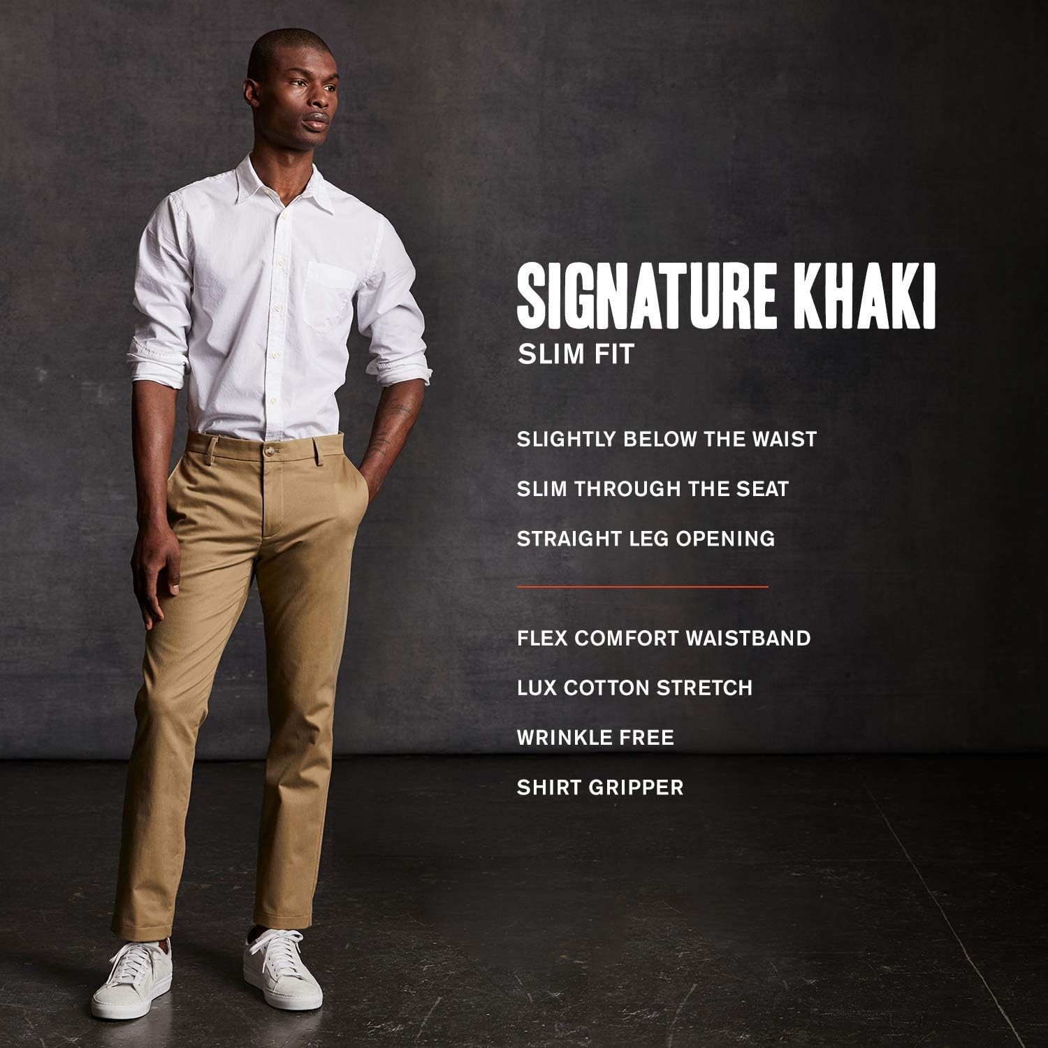 men's signature lux cotton slim fit stretch khaki pants