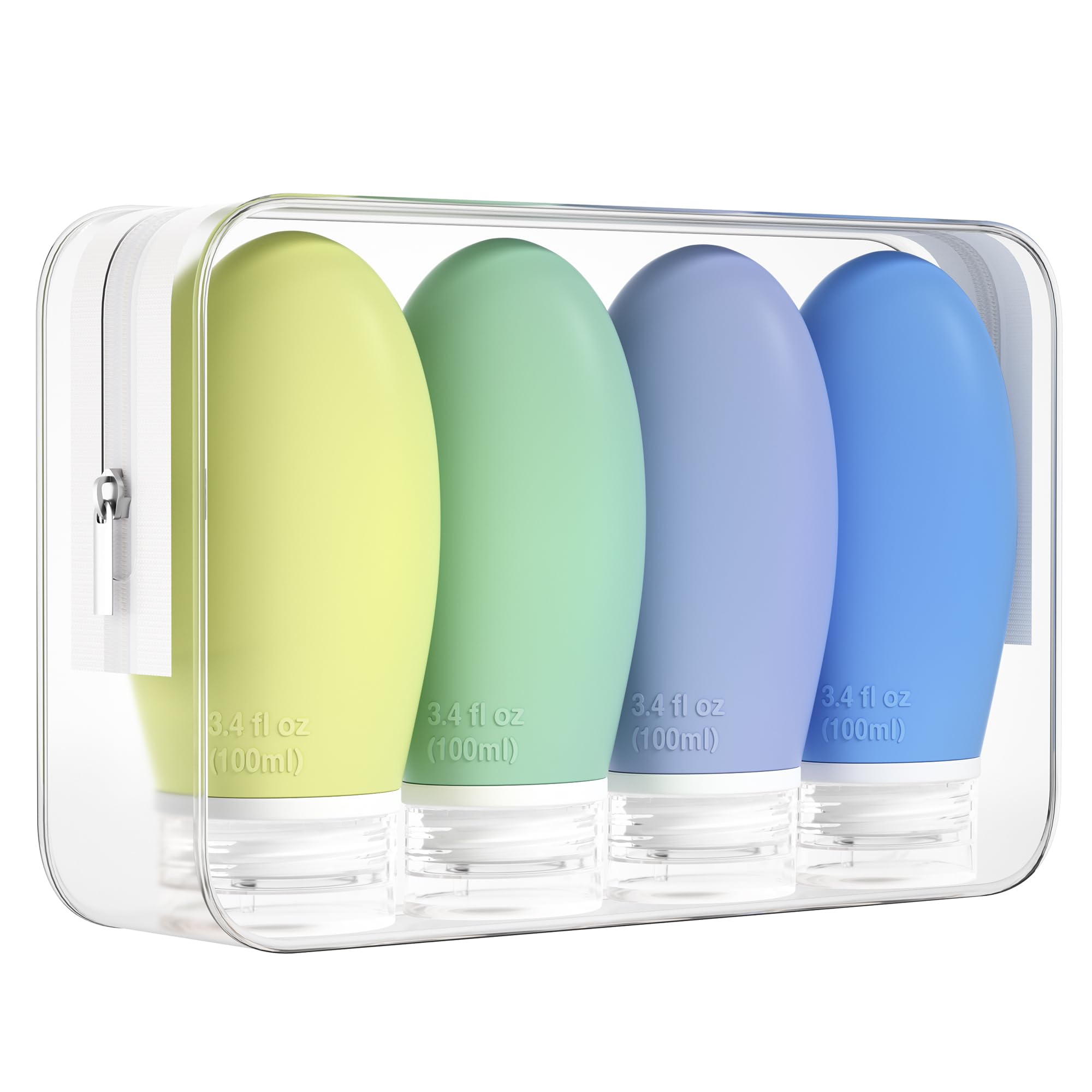 Morfone 100ml Silicone Travel Bottle for Toiletries, 4 Pack Leak Proof Refillable Squeezable Containers for Lotion Liquid Shampoo, BPA Free and TSA Approved Travel Accessories (Blue&Green)