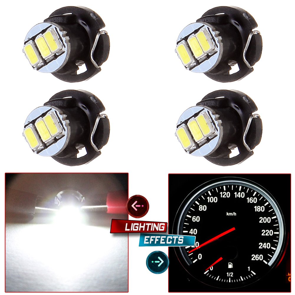 cciyu 4 Pack White T4/T4.2 Neo Wedge 3-3014SMD HVAC Climate Control Light Instrument Panel Gauge Cluster Dashboard LED Bulb