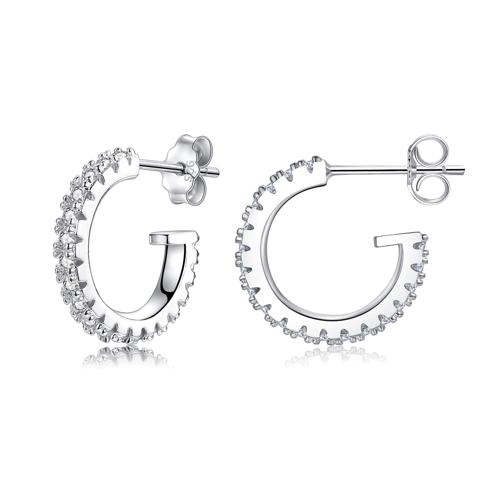 CERSLIMO Silver Hoop Earrings, Sterling Silver & White Gold, Cubic Zirconia Paved, 12mm, Adult Women's Earrings