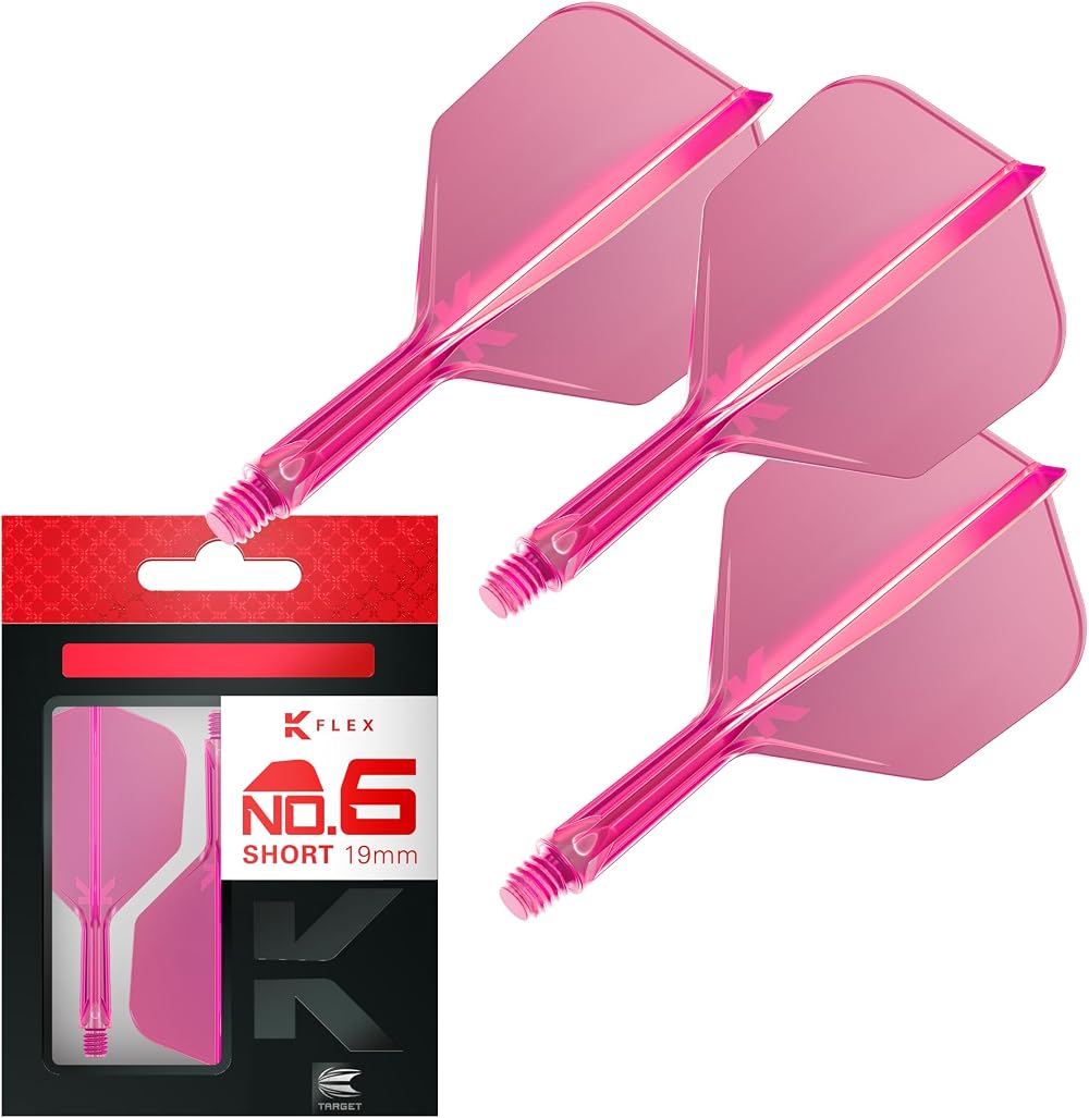 Target Darts K Flex Integrated Flights and Shafts No.6 Pink Short Pack of 3