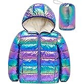 Lovekider 4-12 Years Girls Metallic Shine Hooded Puffer Jacket Packable Warmth Padded Winter Coat