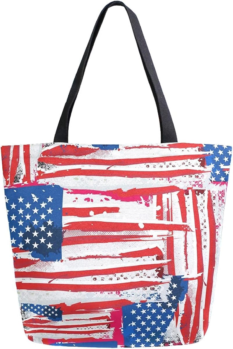 KURITIAN Vintage Patriotic American Flag 4Th Of July Canvas Shopping Tote Bag Extra