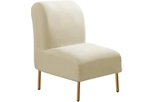 ZC MALL Armless Accent Chair Slipcover, Stretch Spandex Jacquard Fabric for Armless Accent Chair,Non-Slip Sofa Couch Cover Furniture Protector for Dining Living Room Office Reception Chair,Ivory