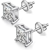 JiaYang Women Men Screw Back Stud Earrings Platinum Plated Sterling Silver Cubic Zirconia Stud Earrings Set 4 Millimeters-8 Millimeters Nickle Free Hypoallergenic Earring Studs