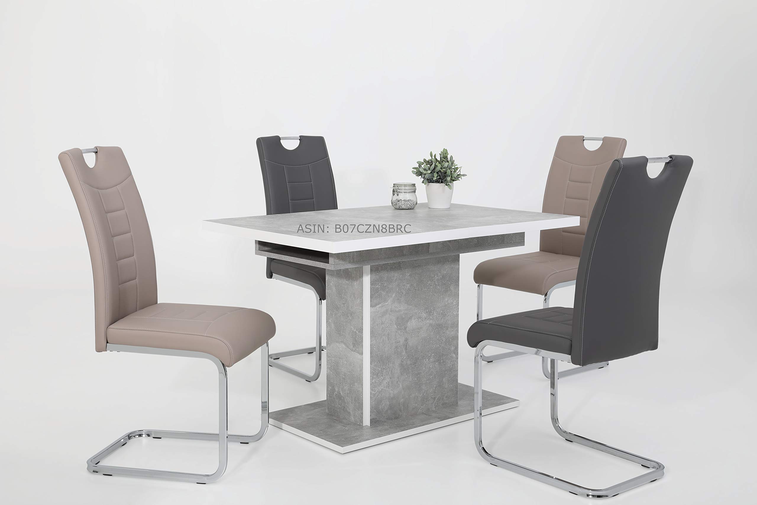 Hela Tische, 4er Set Schwingstuhl Küchenstuhl Ruby, Kunstleder Grau, Griffmulde, Metallgestell + Griff Chrom, 140kg belastbar 5