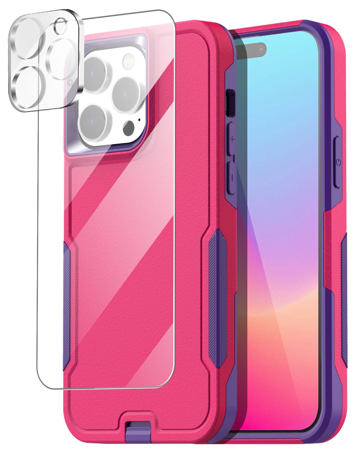Photo 1 of AICase for iPhone 15 Pro Case with Glass Screen Protector+Camera Lens,Heavy Duty Drop Protection Full Body Rugged Shockproof Military Protective Tough Durable Cover for iPhone 15 Pro 6.1"_2