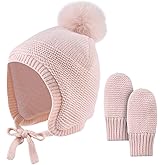Basic Winter Baby Beanie Gloves Boys Girls Knitted Hat Pompom Kids Earflap Hats Warm Infant Toddler Beanie Mittens Set