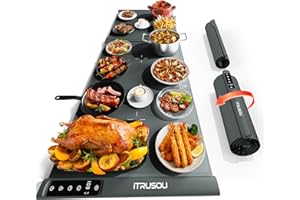 Expandable Warming Mat for Food – iTRUSOU 42"x16" Extra Large Electric Warming Tray with 7 Temp Settings, Switchable ℃/℉, 99H Timer, Child Lock – 2 Panels Custom Sizes for Energy Efficiency