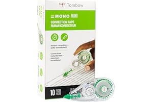 Tombow 68722 MONO Mini Correction Tape Easy to Use Applicator for Instant Corrections,Clear, 10-Pack