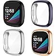 NANW 4-Pack Screen Protector Case Compatible with Fitbit Sense/Versa 3, Soft TPU Plated Bumper Full Cover Protective Cases for Sense Smartwatch [Scratch-Proof] (Black/Charcoal/Silver/Rosegold)