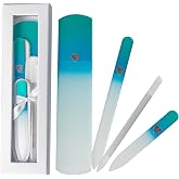 Bona Fide Beauty Czech Glass Gift Set: Foot File, Nail File, Cuticle Pusher | Aqua color set: genuine Bohemian crystal glass set includes protective cases and sleeves. Reusable and easy to clean.
