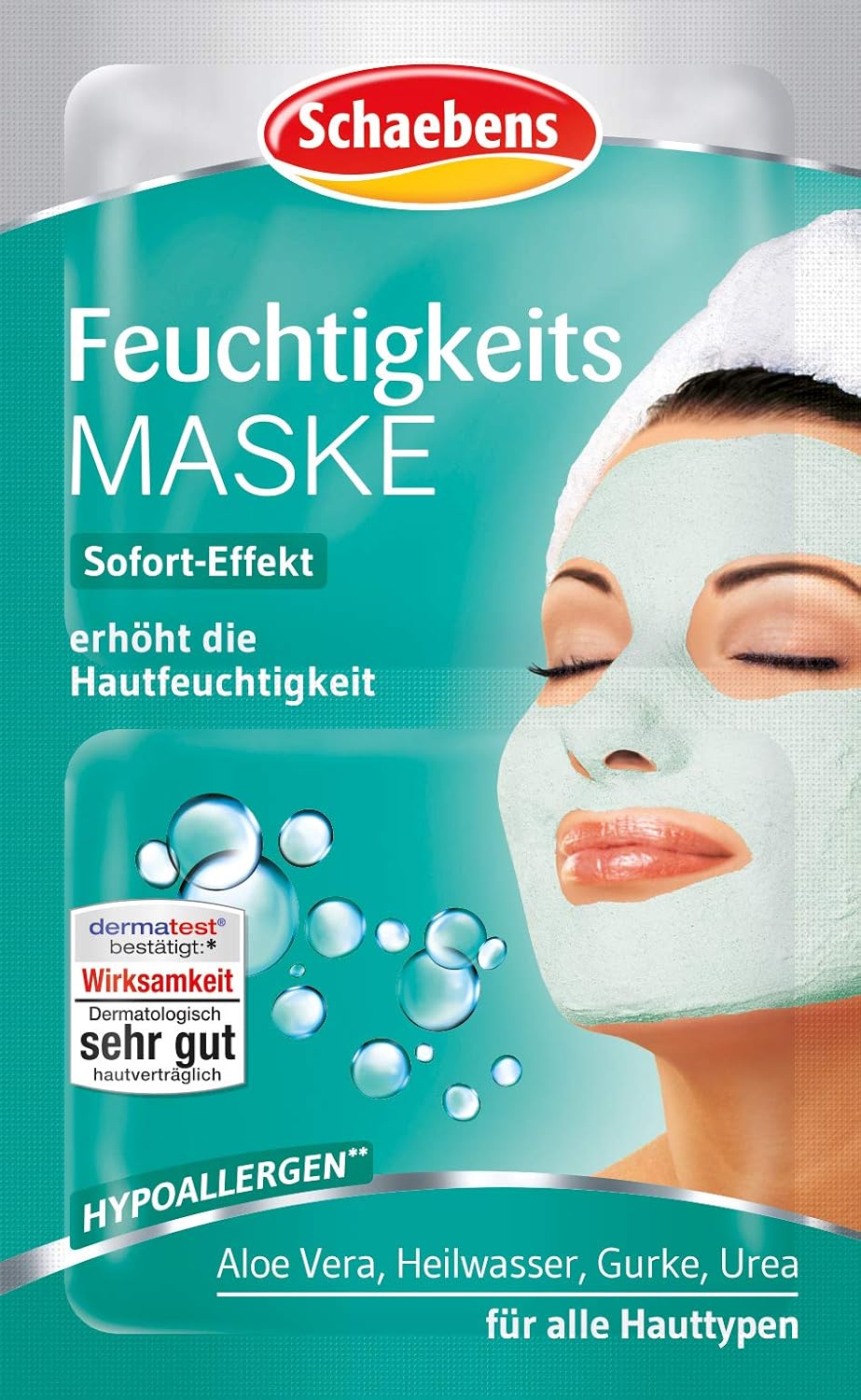 Schaebens Moisturising Mask, Instant Effect, Increases Skin Moisture with Aloe Vera, 10 Sachets 2 x 5 ml, Green, 5 ml (Pack of 10) - Image 3