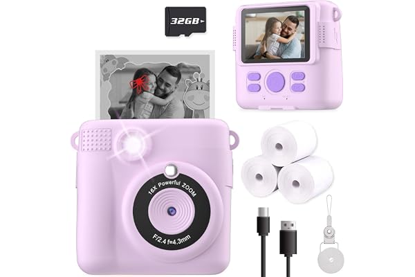 ESOXOFFORE Instant Print Camera for Kids, Christmas Birthday Gifts for Girls Boys Age 3-12,Kids Digital Cameras for Toddler, Portable Toy for 3 4 5 6 7 8 9 10 Year Old Girl -Purple