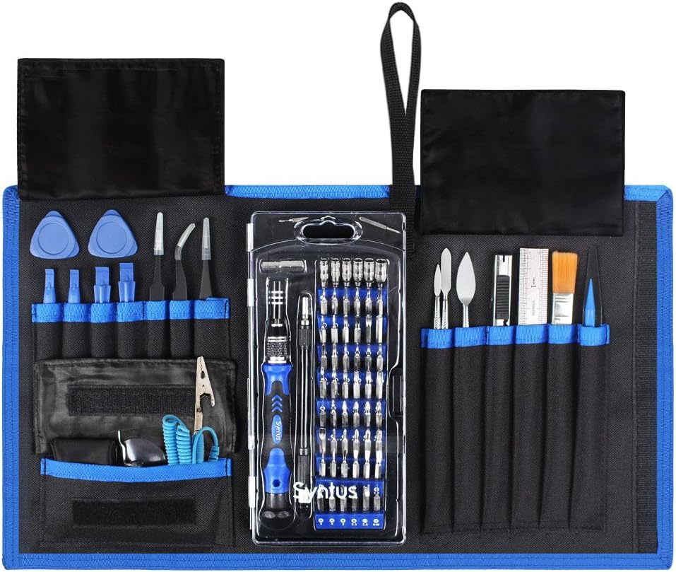 Syntus 80 in 1 Precision Screwdriver Set with Magnetic Screwdriver Kit, Essential Electronics Repair Tool Kit With Portable Pouch for iPhone, iPad, MacBook, Gaming Console, Controller, Black and Blue